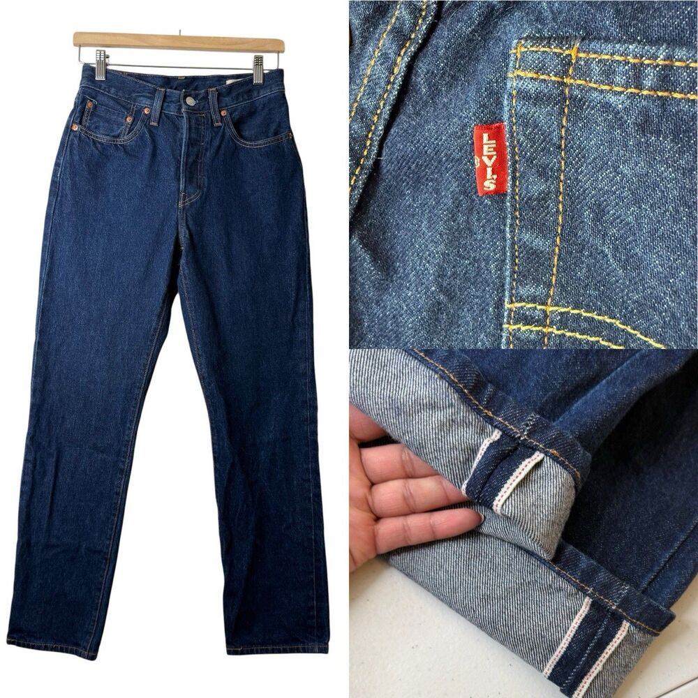 LEVI'S Premium 501 90s Big E Red Line Selvedge Denim Jean Dark Wash W's 26x30